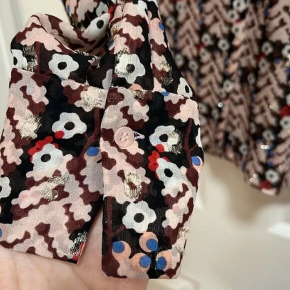 Dorothee Schumacher Pink Floral Silk Button Up Down Blouse Top Shell Size 3 - Picture 5 of 12